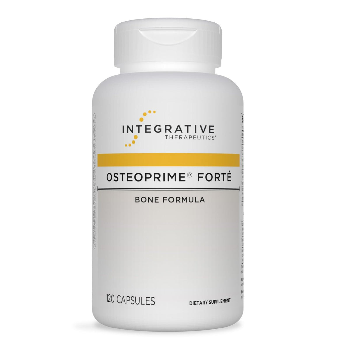 Integrative Therapeutics Osteoprime Forte bottle label highlighting bone-supporting formula.