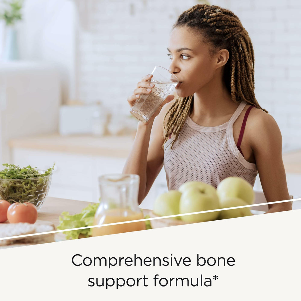Serving size panel shows 4 tablets per day for calcium absorption support