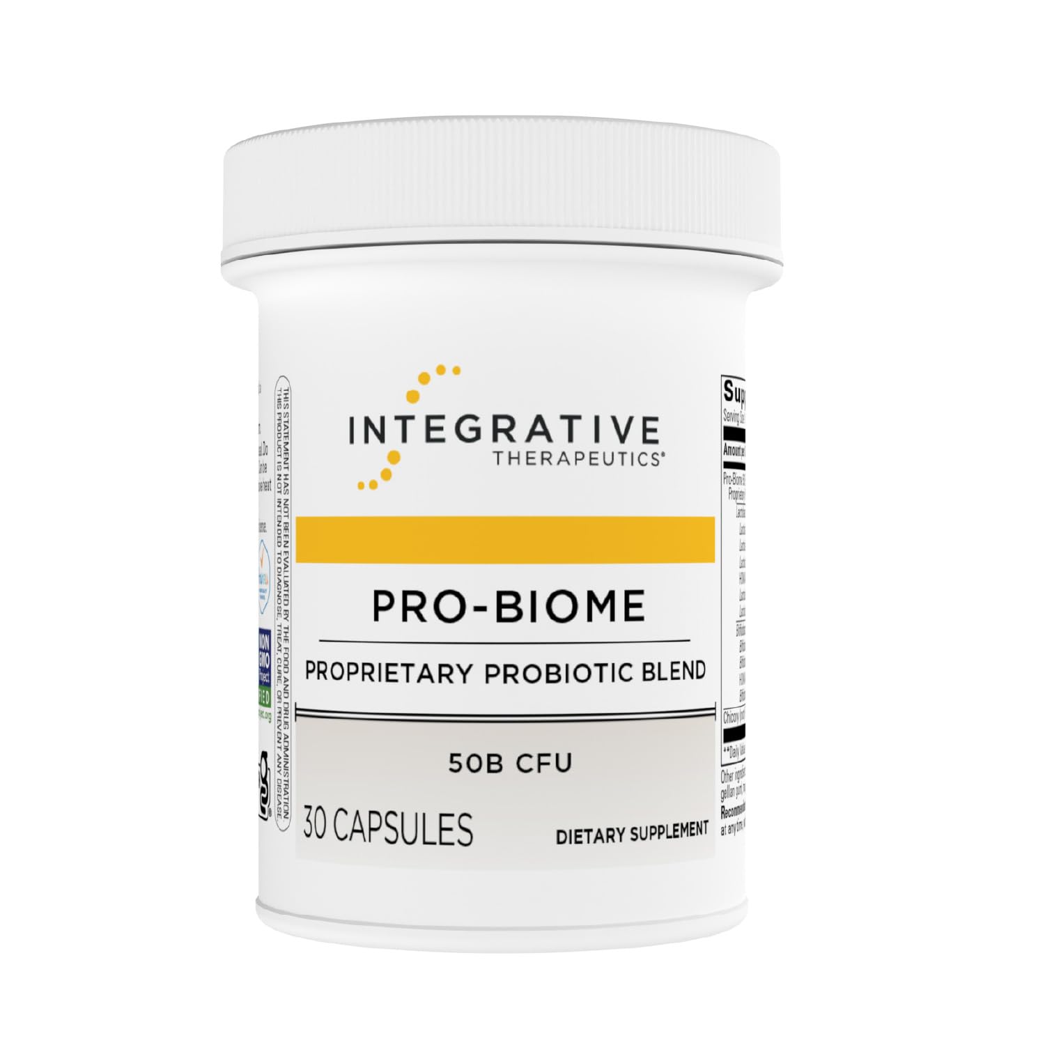 Integrative Therapeutics Pro-Biome bottle front showing daily probiotic capsules.