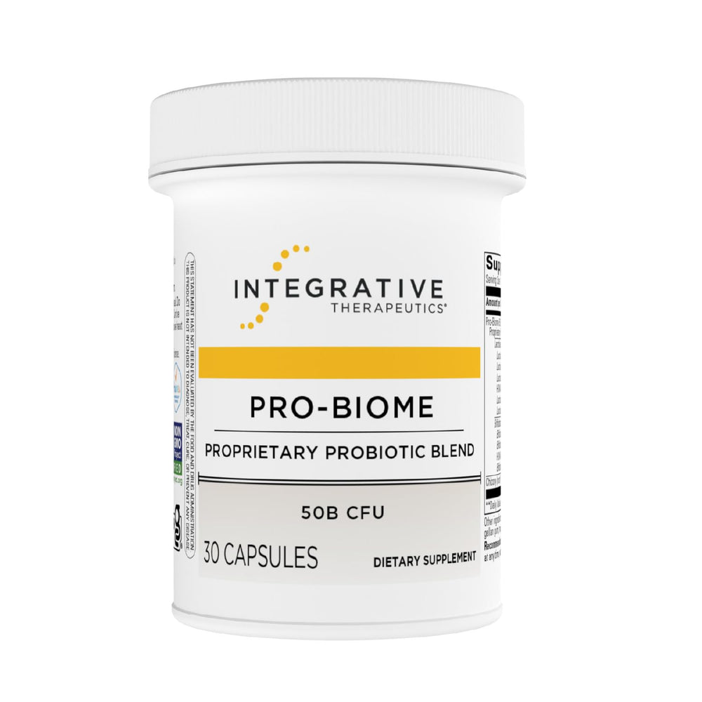 Integrative Therapeutics Pro-Biome bottle front showing daily probiotic capsules.