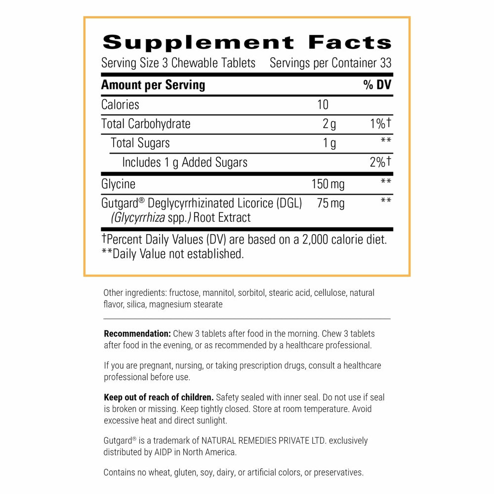 Rhizinate chewable tablets close-up showing a convenient on-the-go GI support option.