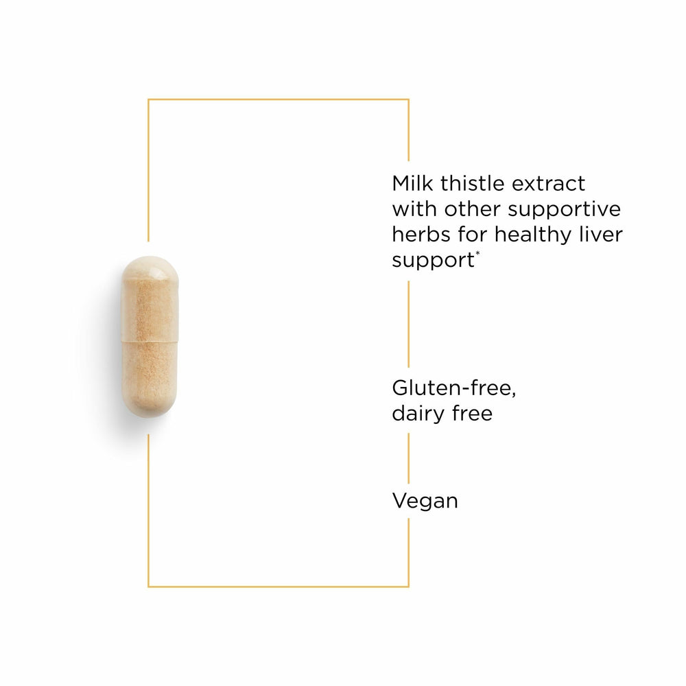 Integrative Therapeutics Super Milk Thistle X capsules close-up emphasizes artichoke and licorice extracts.
