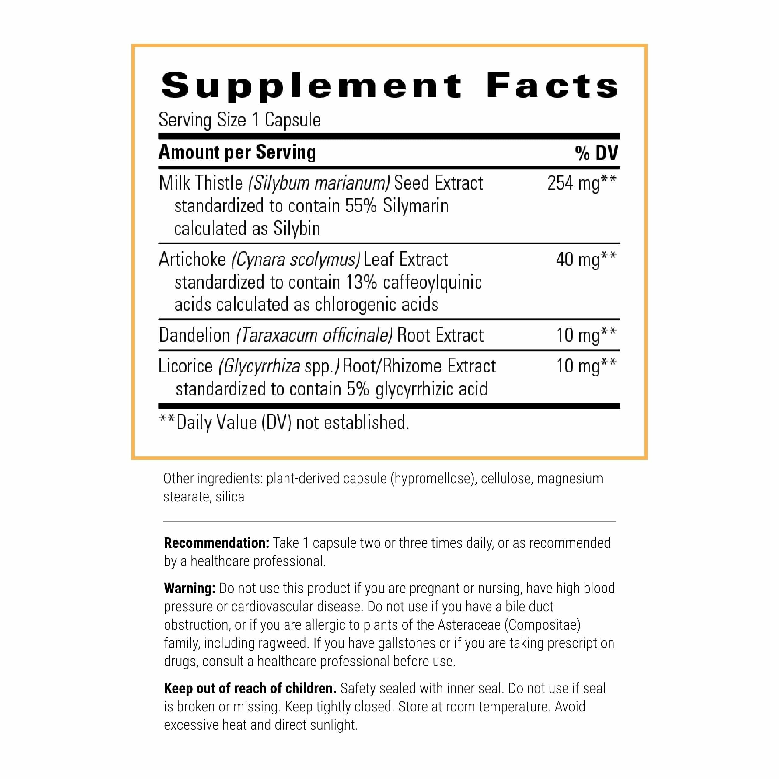 Integrative Therapeutics label details highlight silymarin-rich blend for liver-friendly antioxidant support.