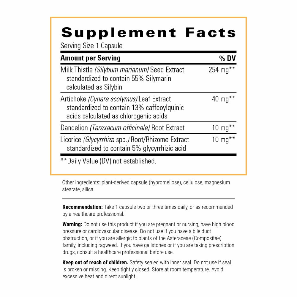 Integrative Therapeutics label details highlight silymarin-rich blend for liver-friendly antioxidant support.