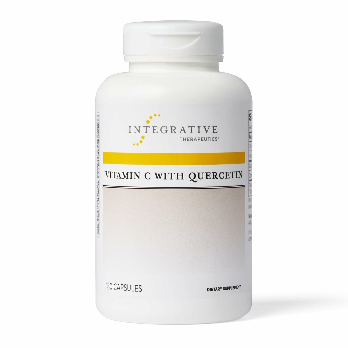 Integrative Therapeutics Vitamin C with Quercetin bottle label showing immune support potential
