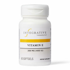 Integrative Therapeutics Vitamin E bottle showing softgels for antioxidant activity support.
