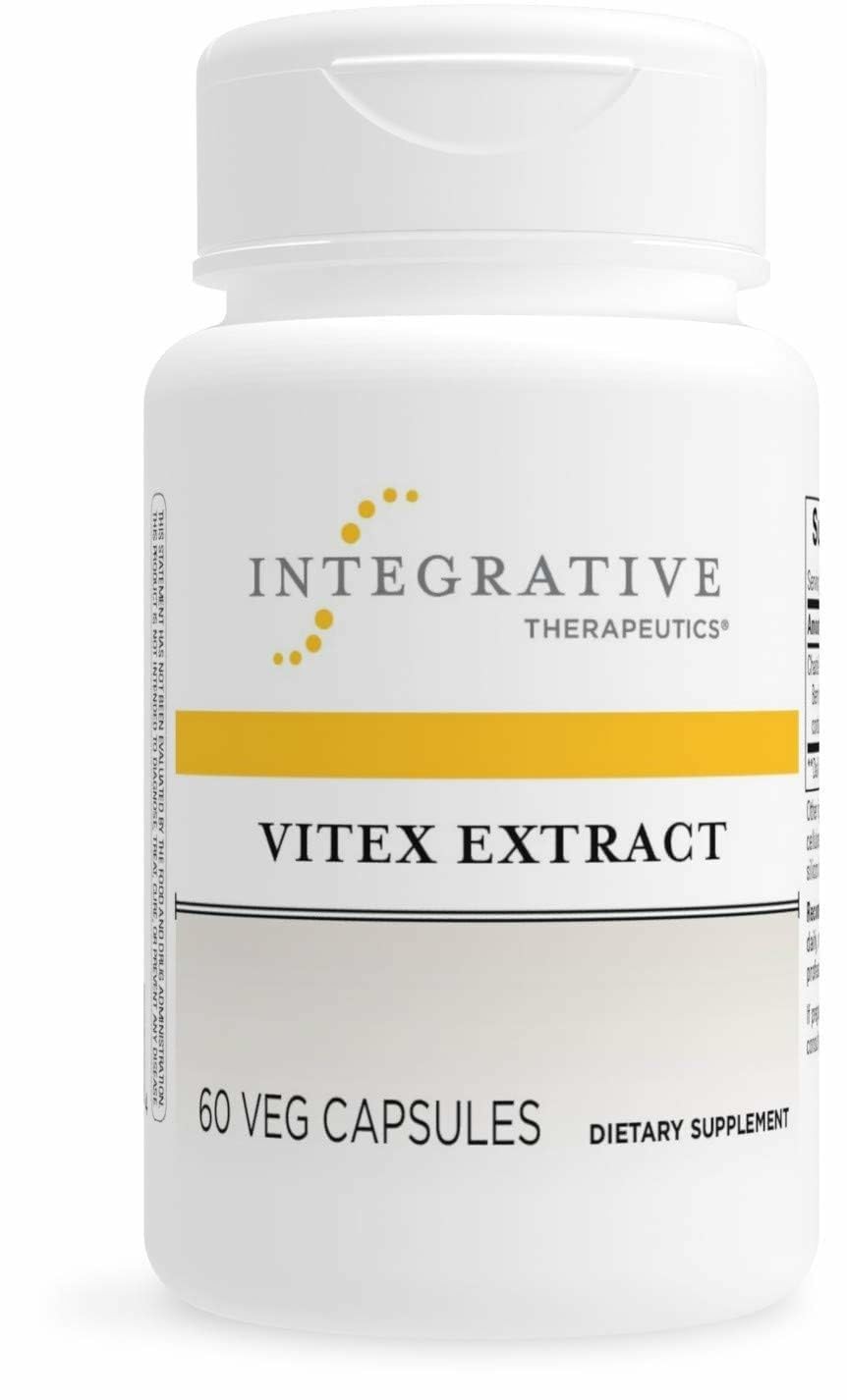 Integrative Therapeutics Vitex Extract bottle highlighted for PMS support and ease of use.