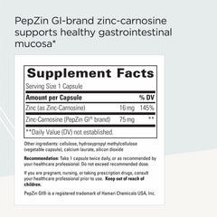Integrative Therapeutics Zinc-Carnosine box packaging shows vegan, gluten-free formula