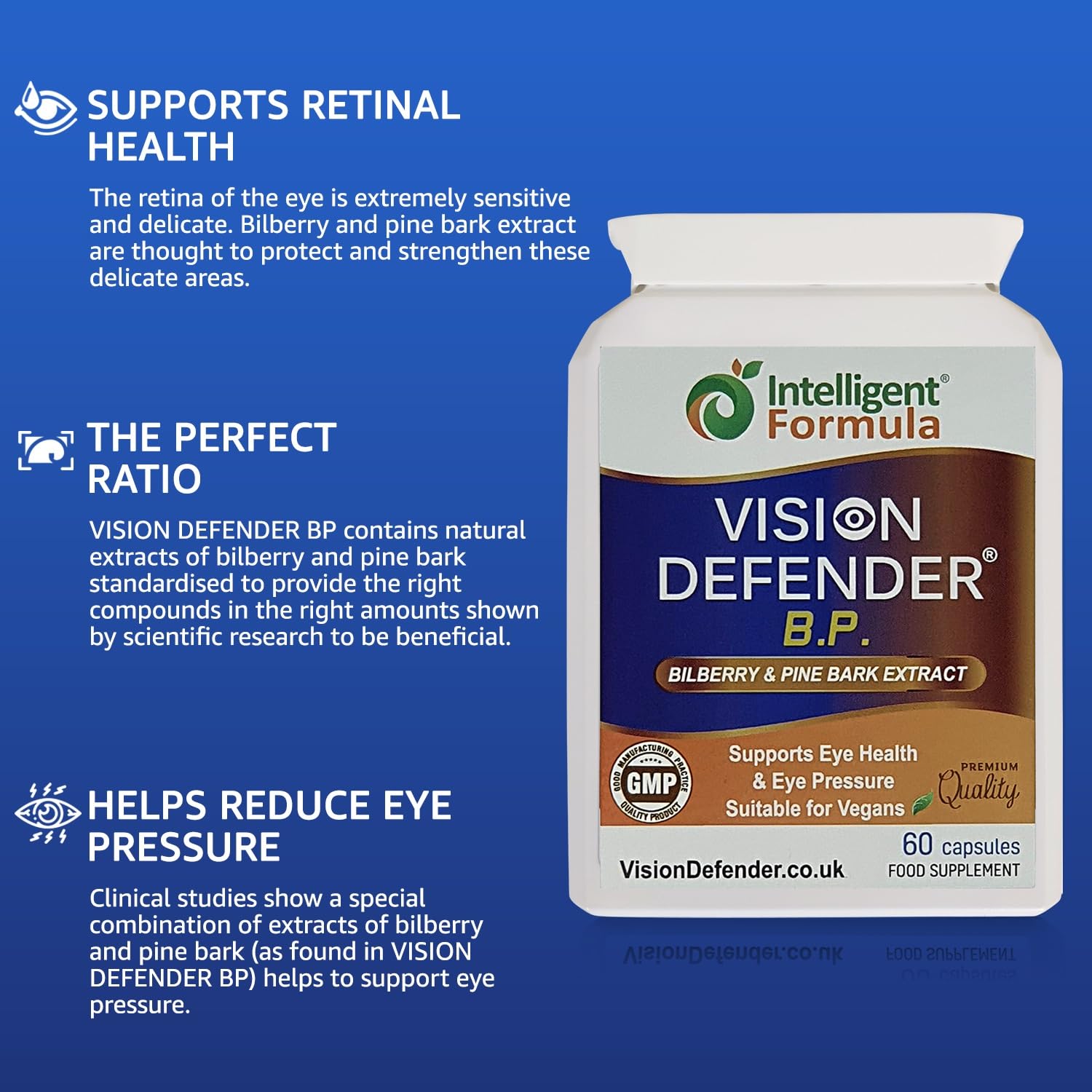 Lifestyle scene showing focused eyes and daily supplement use.