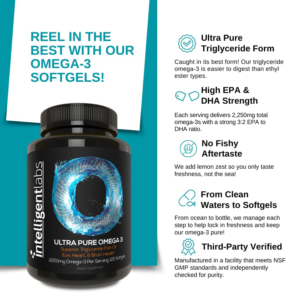 Intelligent Labs burpless fish oil capsules with EPA and DHA.