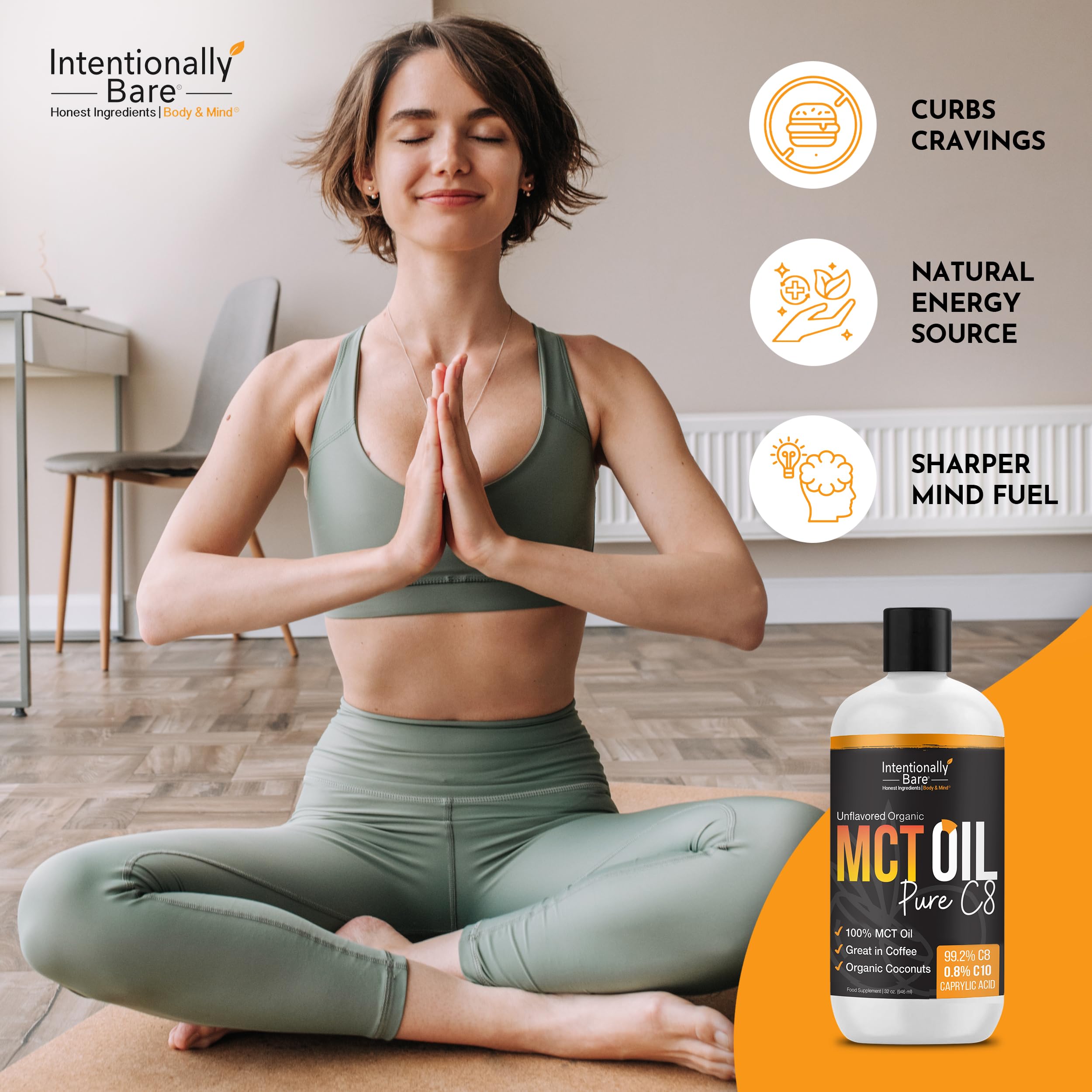 Intentionally Bare MCT Oil drizzle over salad for flavor-neutral boost.
