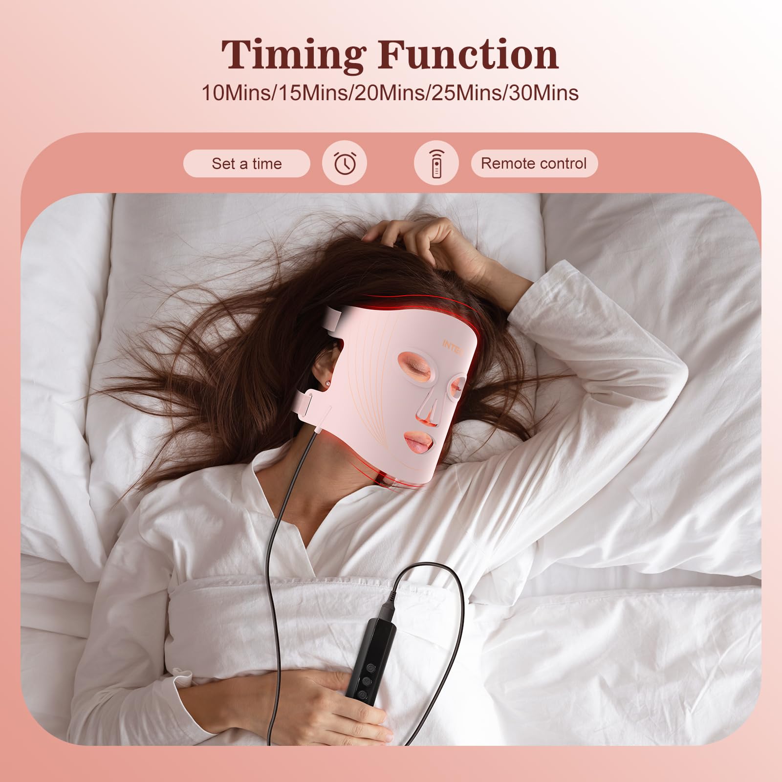 INTEO Red Light Mask eye mask protects eyes during treatment.