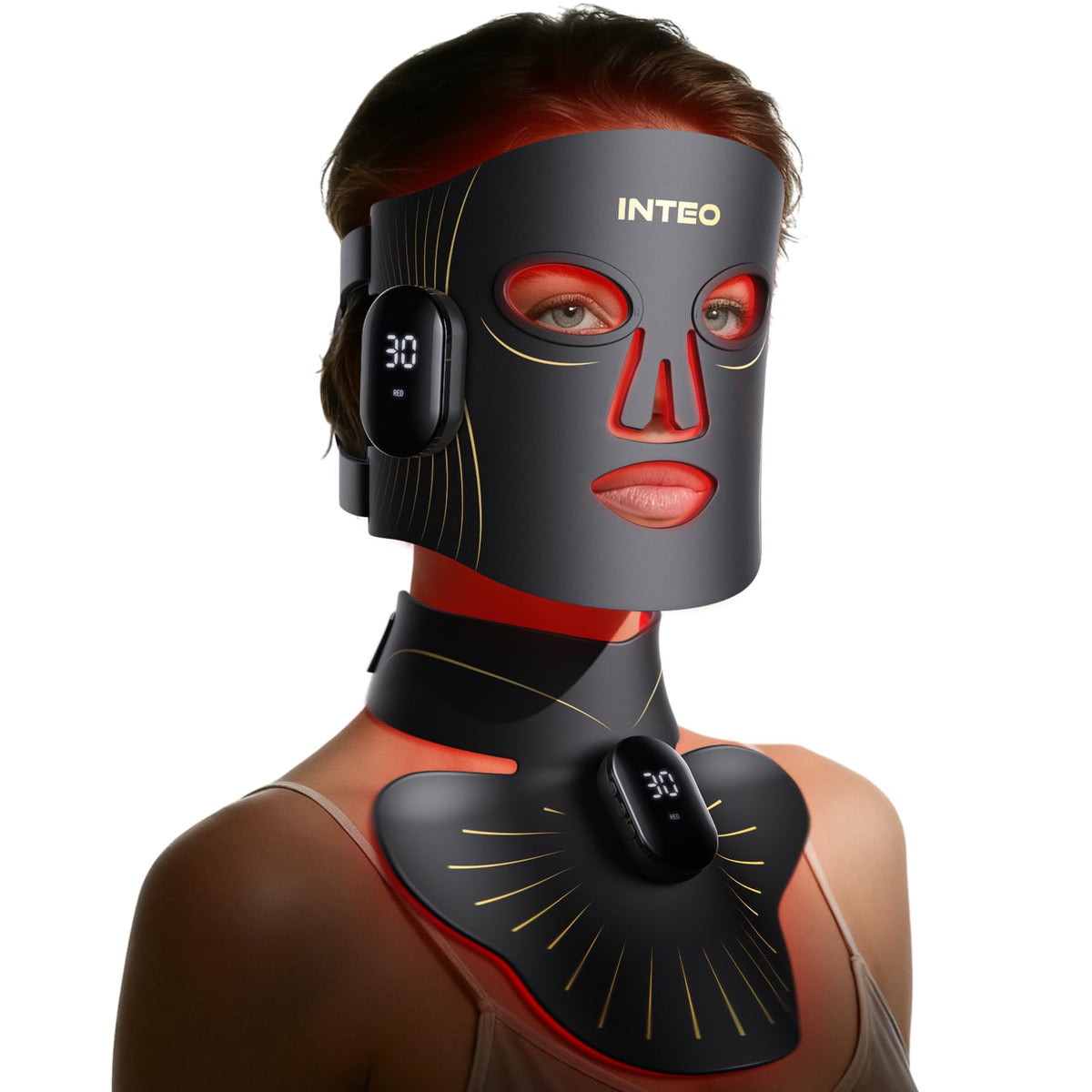 INTEO red light mask for face and neck with 680 beads delivering full skin coverage.