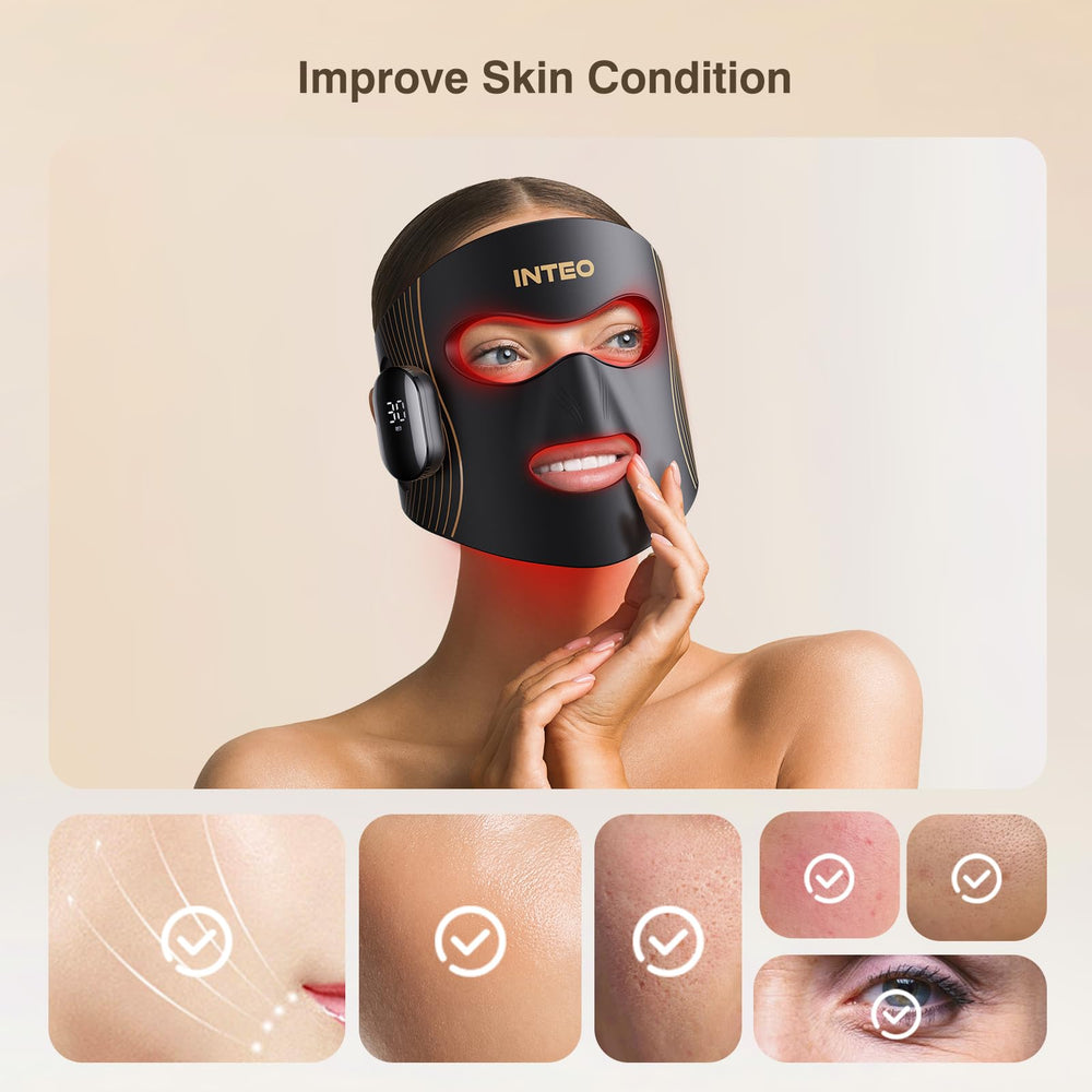 INTEO Red Light Therapy Face Mask side with controls for wireless mode adjustment