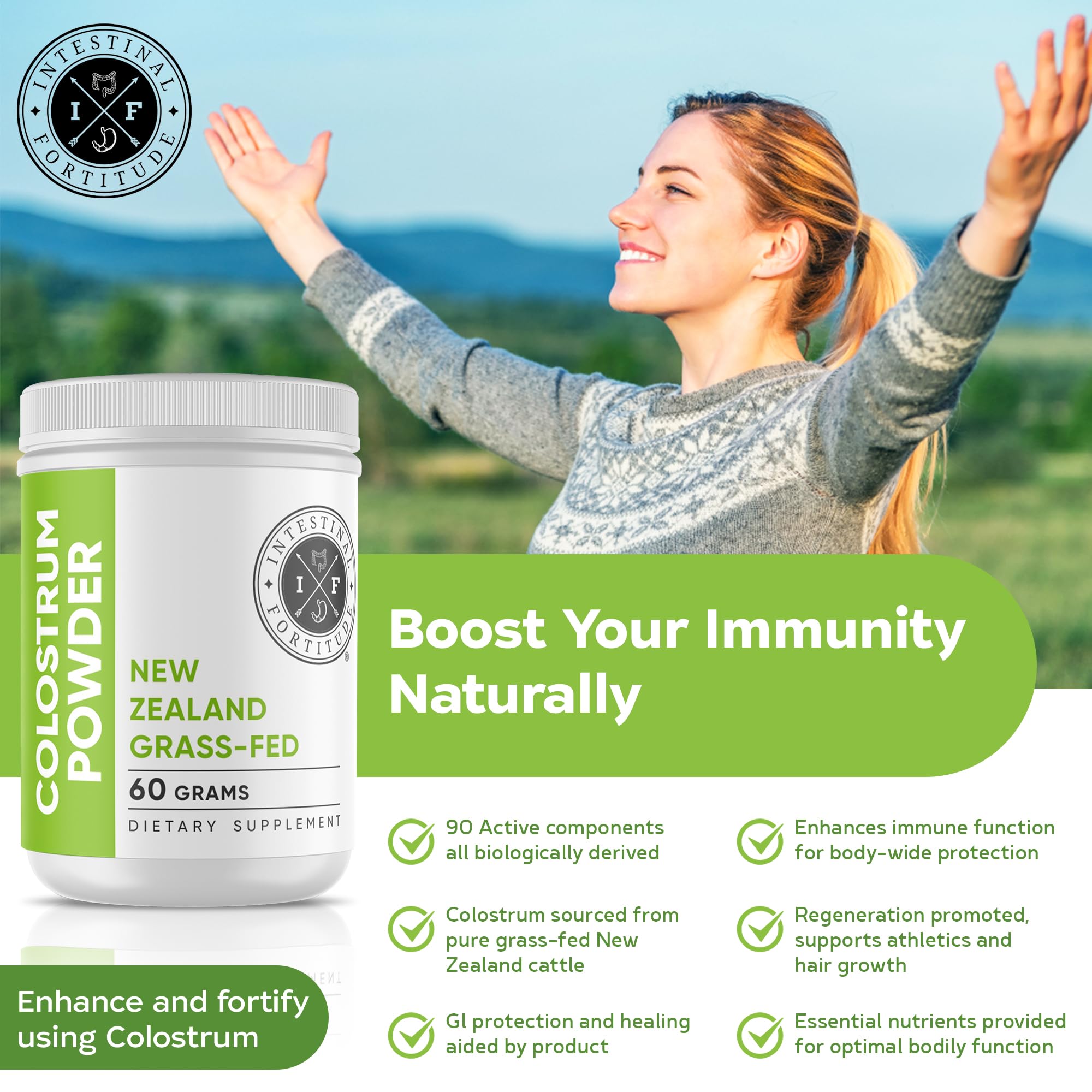 Intestinal Fortitude additive-free source underlines natural nutrition.