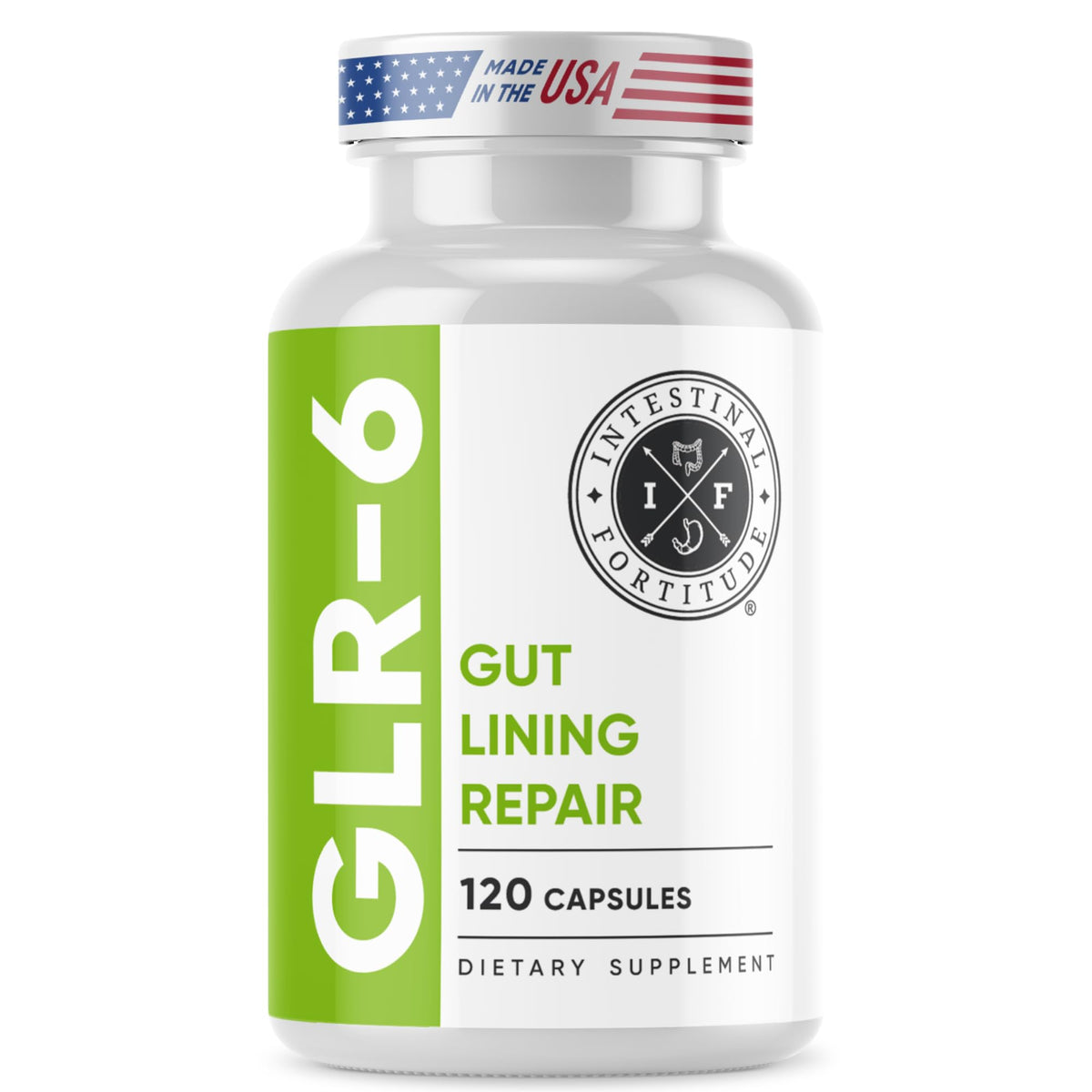 Intestinal Fortitude GLR-6 bottle front view vegan gut lining repair formula