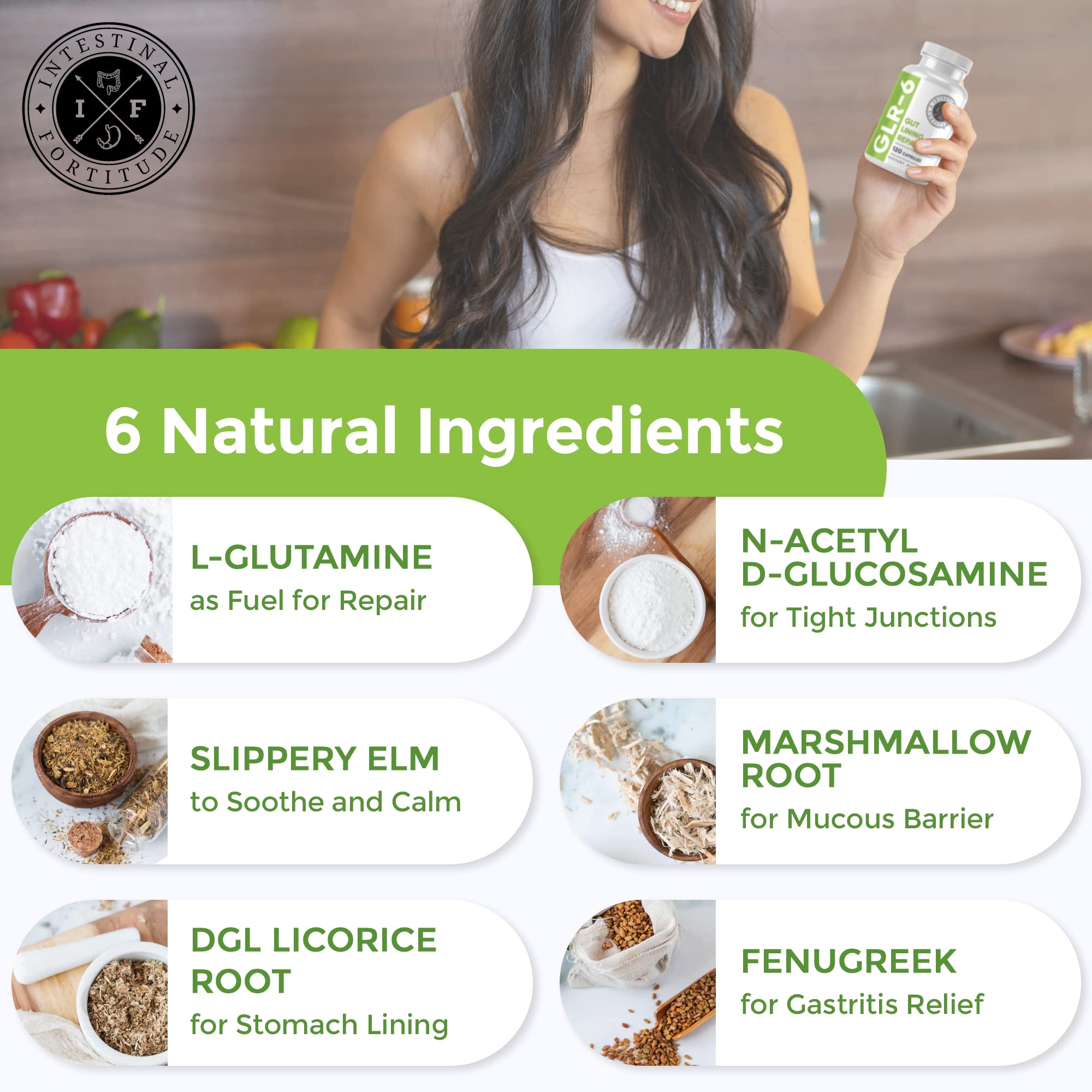 Intestinal Fortitude GLR-6 slippery elm capsules signaling soothing gut irritation