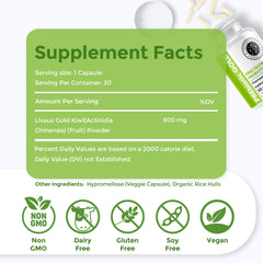 Intestinal Fortitude PREbiotic Gold kiwifruit bottle highlights daily fiber for steady digestion.