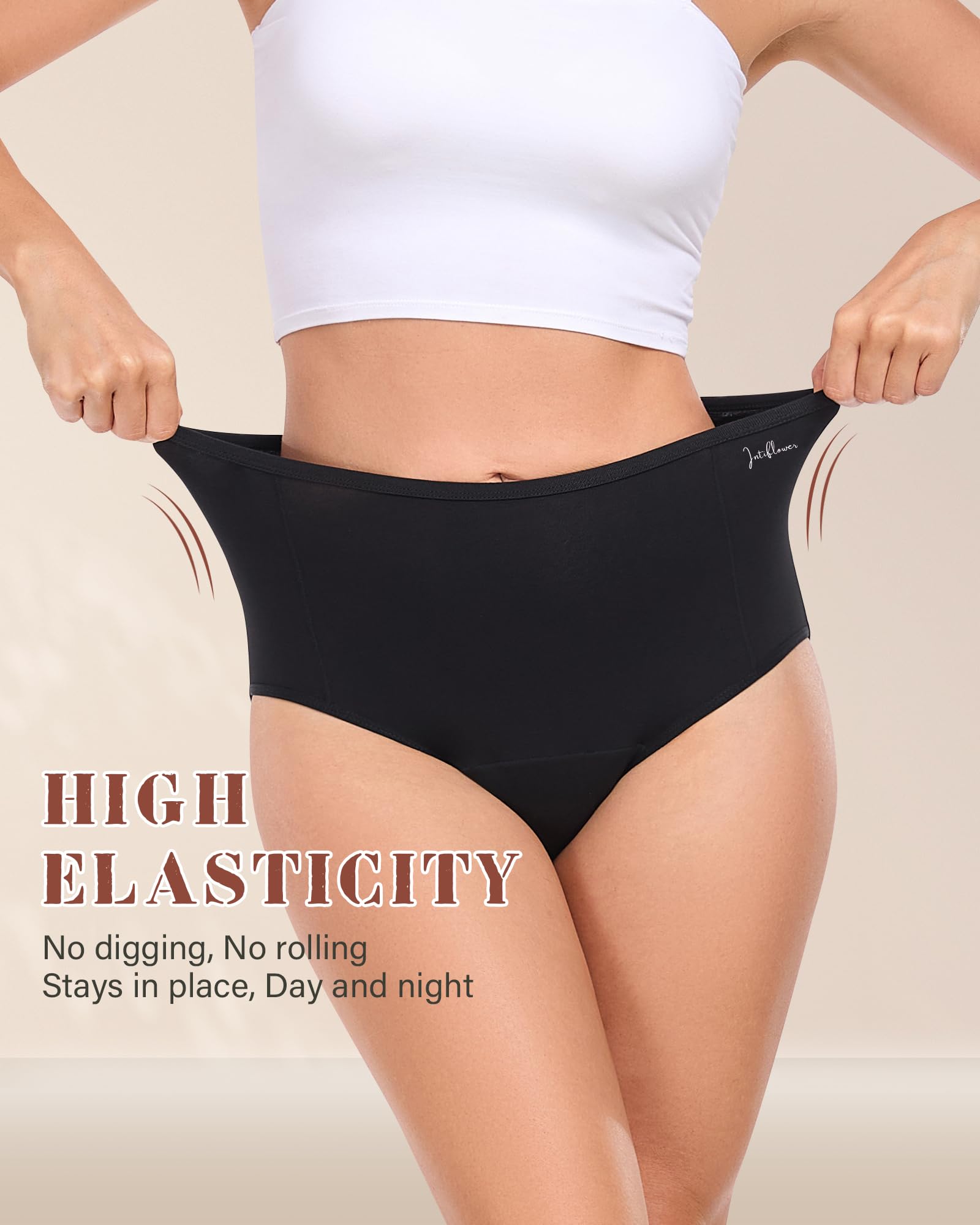Intiflower high-waist underwear stays in place for confident movement.