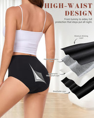Intiflower leakproof panties in black offer overnight protection with discreet styling.