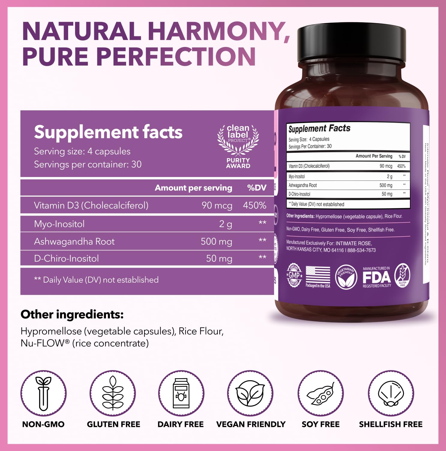 Intimate Rose 40:1 ratio capsules demonstrating targeted hormonal balance support.