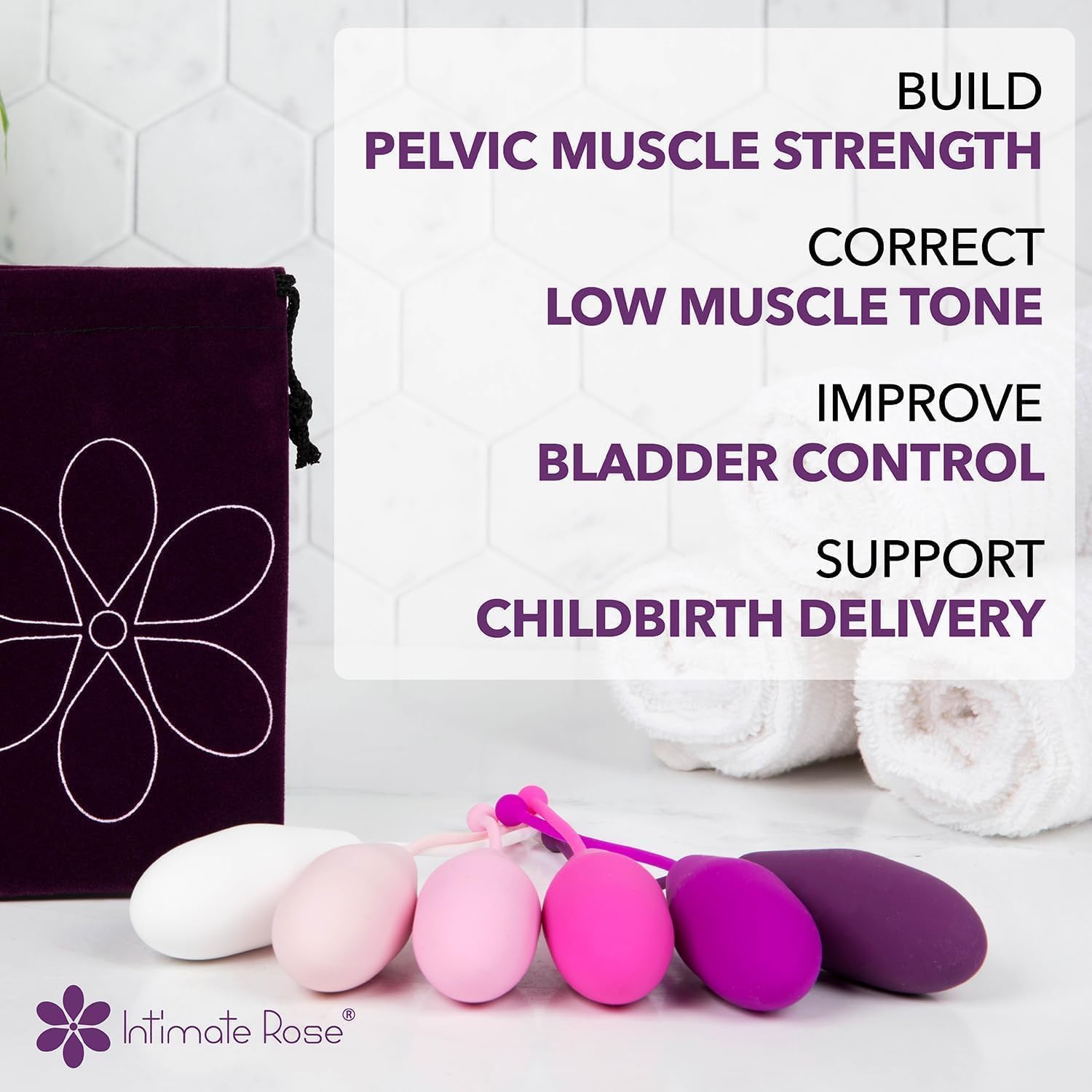 Intimate Rose Kegel training kit with weights and guide for progressive workouts.