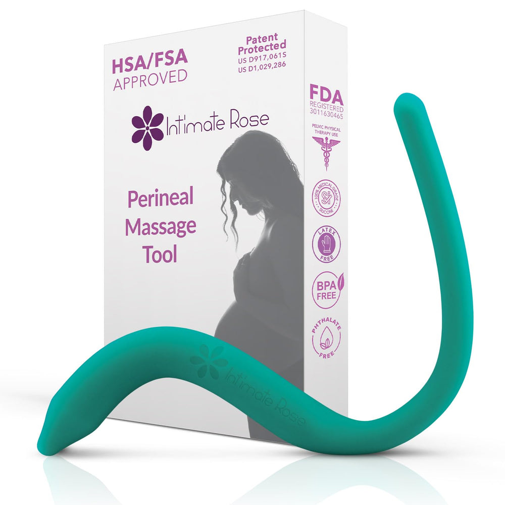 Intimate Rose perineal massage tool front view in silky silicone for pre-labor comfort