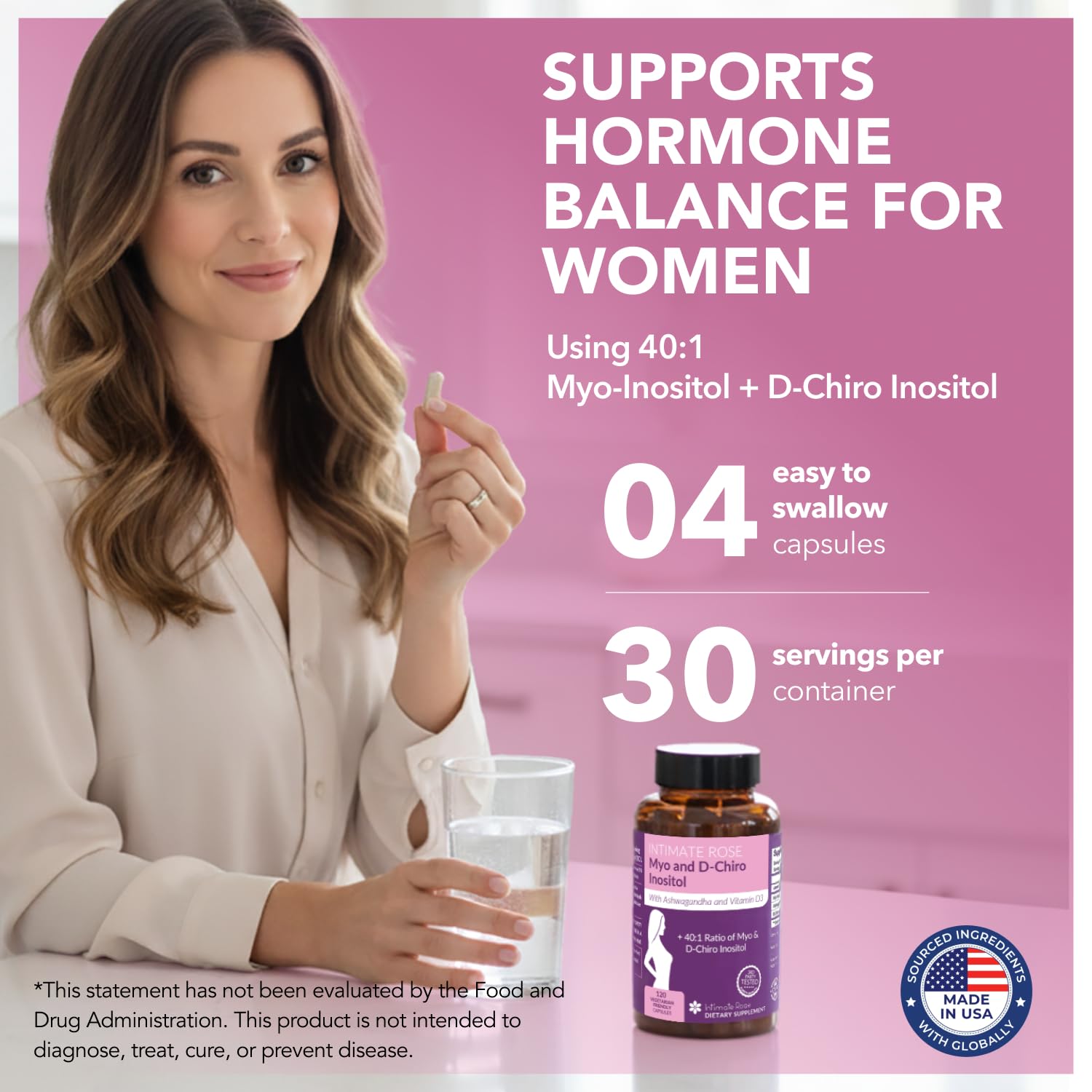 Intimate Rose Vitamin D3 Ashwagandha capsules for overall vitality and daily wellness.