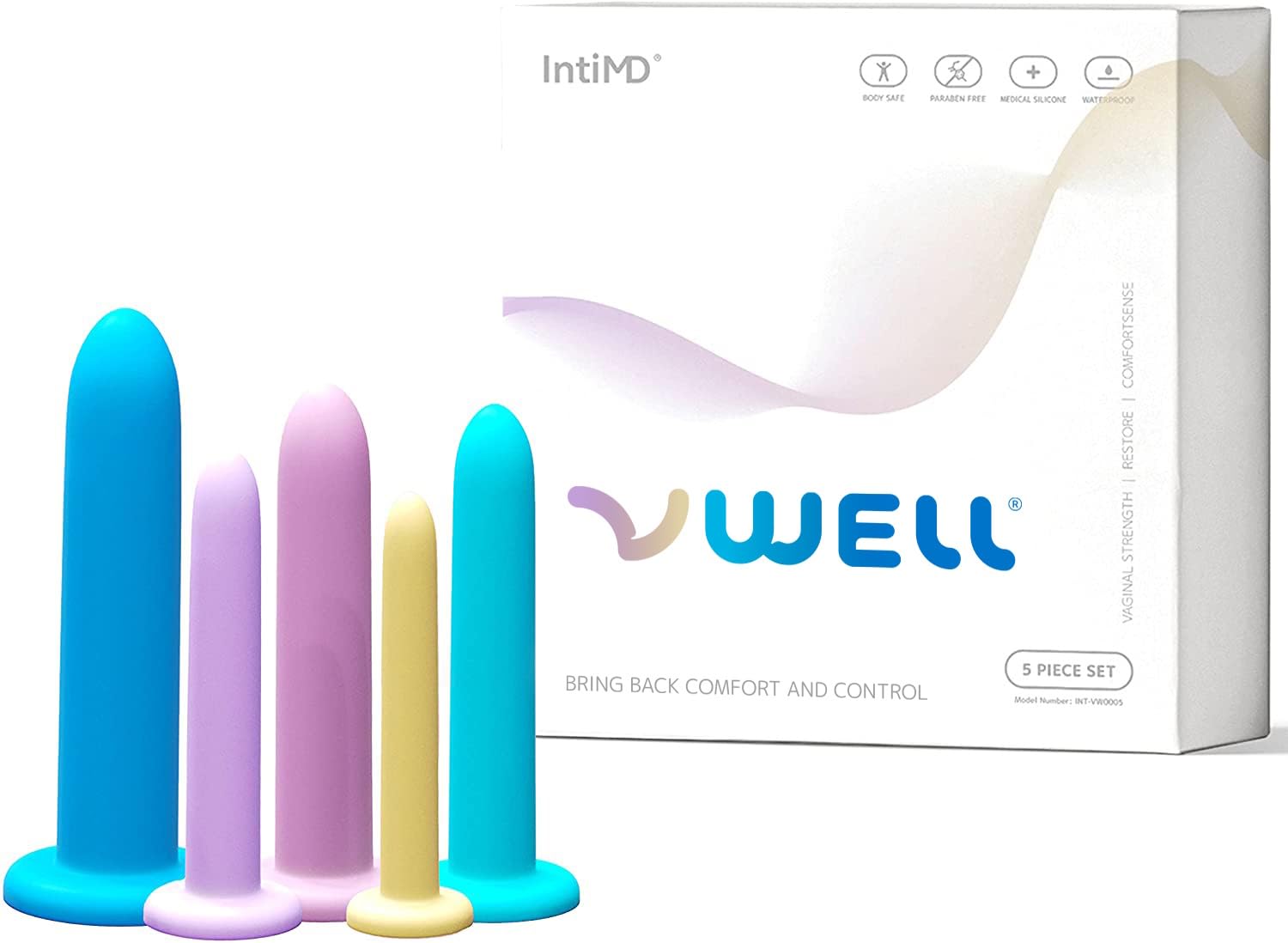 IntiMD VWELL silicone wands set, hands-free on a smooth surface for easy self-care sessions