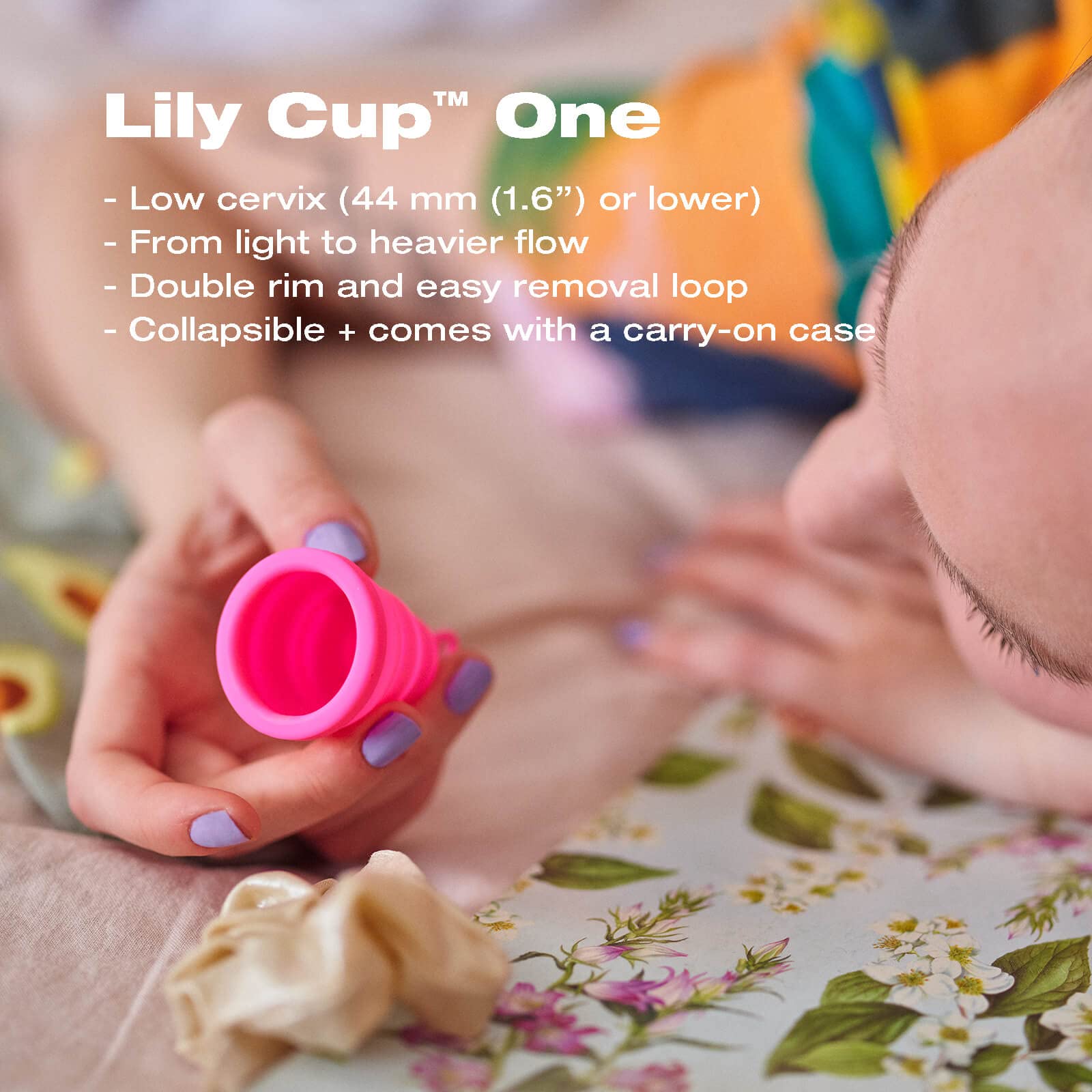 INTIMINA Lily Cup One removal loop eases safe removal.