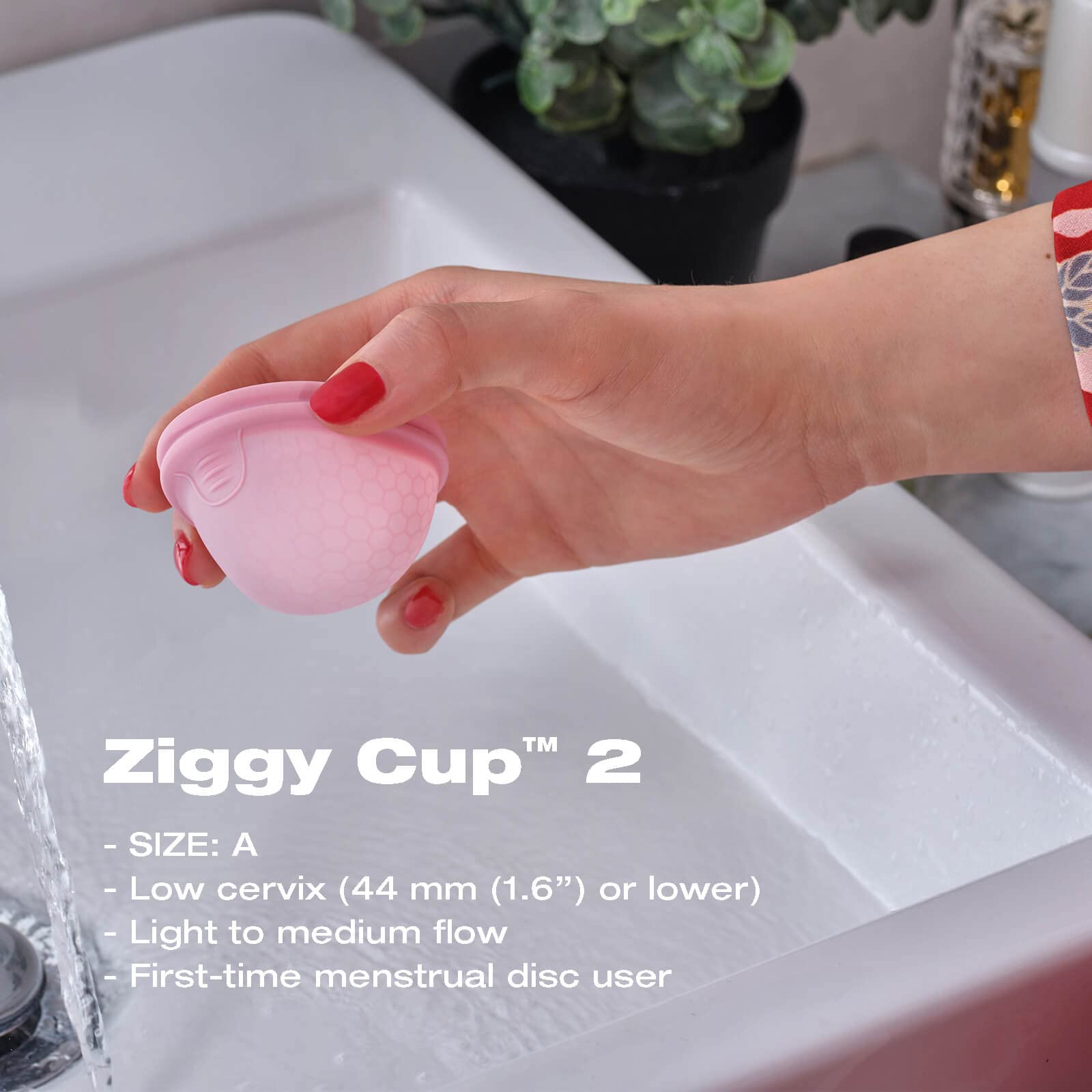 INTIMINA Ziggy Cup 2 Size B for higher cervix and lighter to heavier flow.