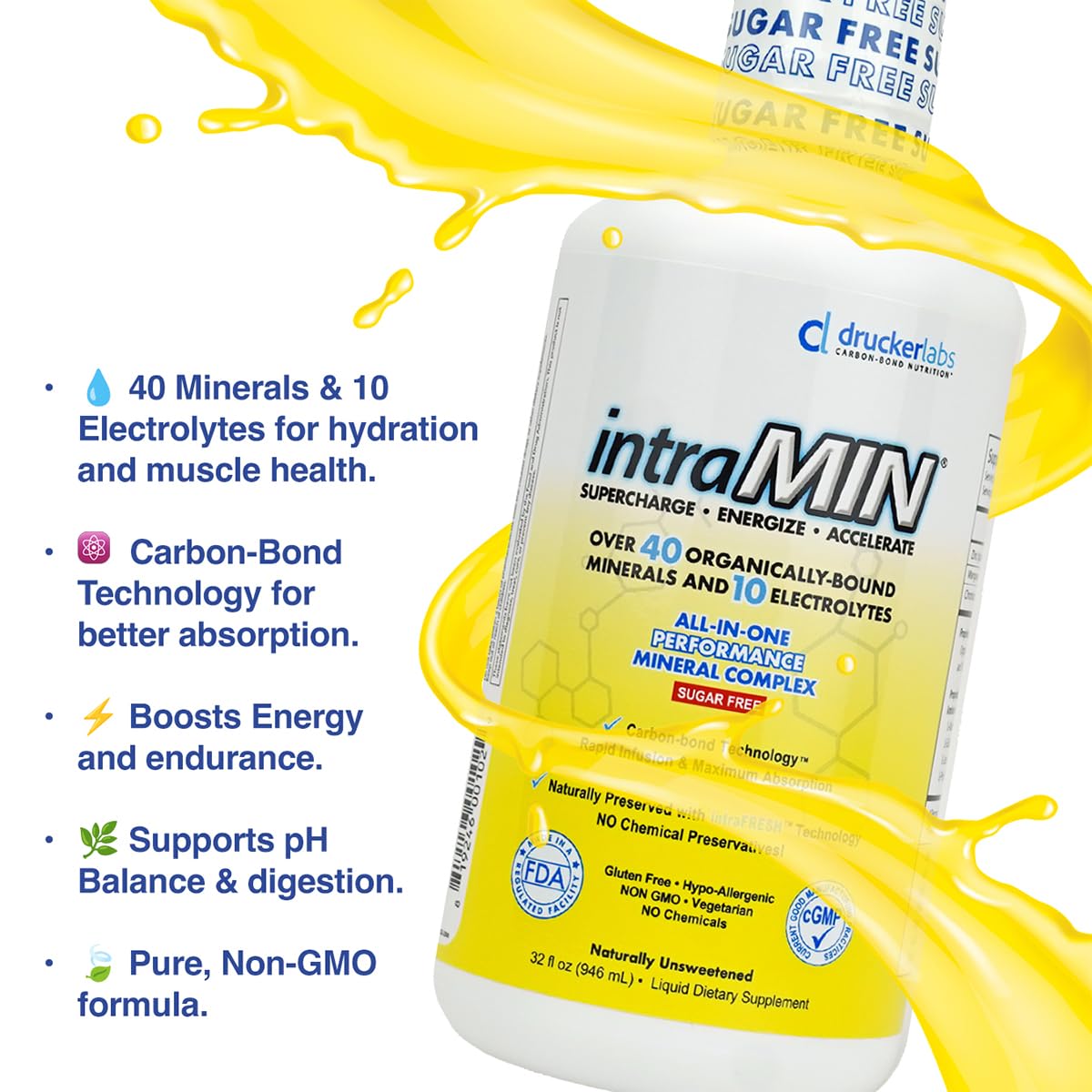 32 oz IntraMIN unflavored bottle on kitchen counter