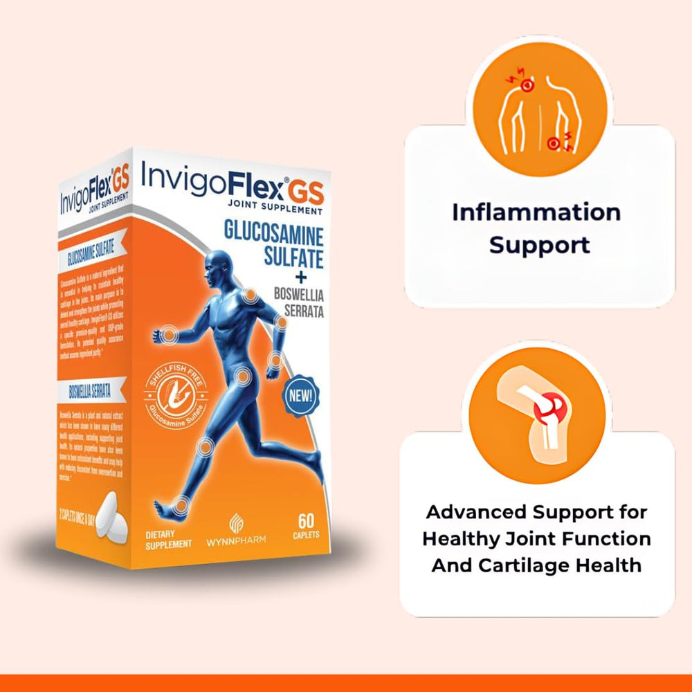 INVIGOFLEX GS bottle label details Boswellia and gluten-free formulation for gentle daily use
