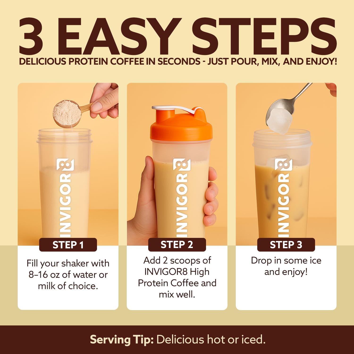 INVIGOR8 hot or iced serving setup shows versatility for any time of day.