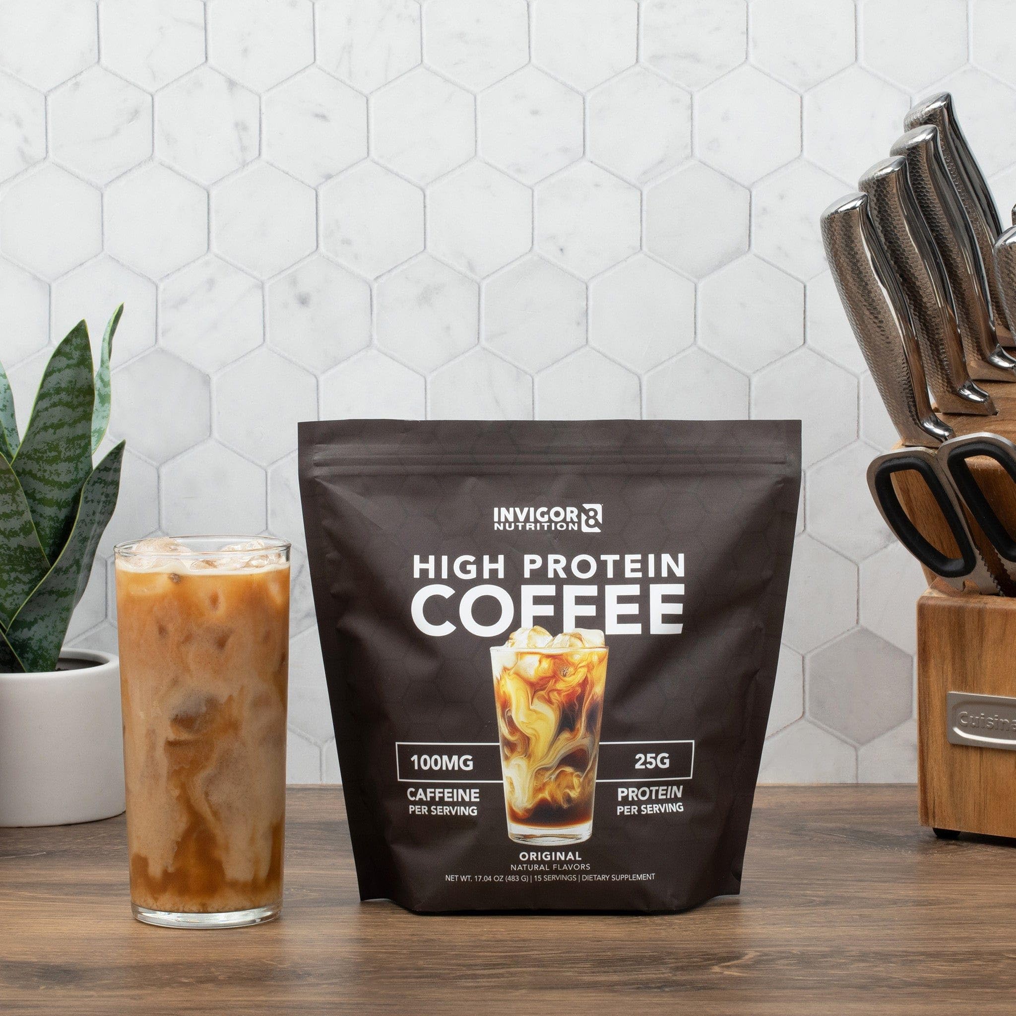 INVIGOR8 premium Colombian beans signal high-quality taste and aroma.