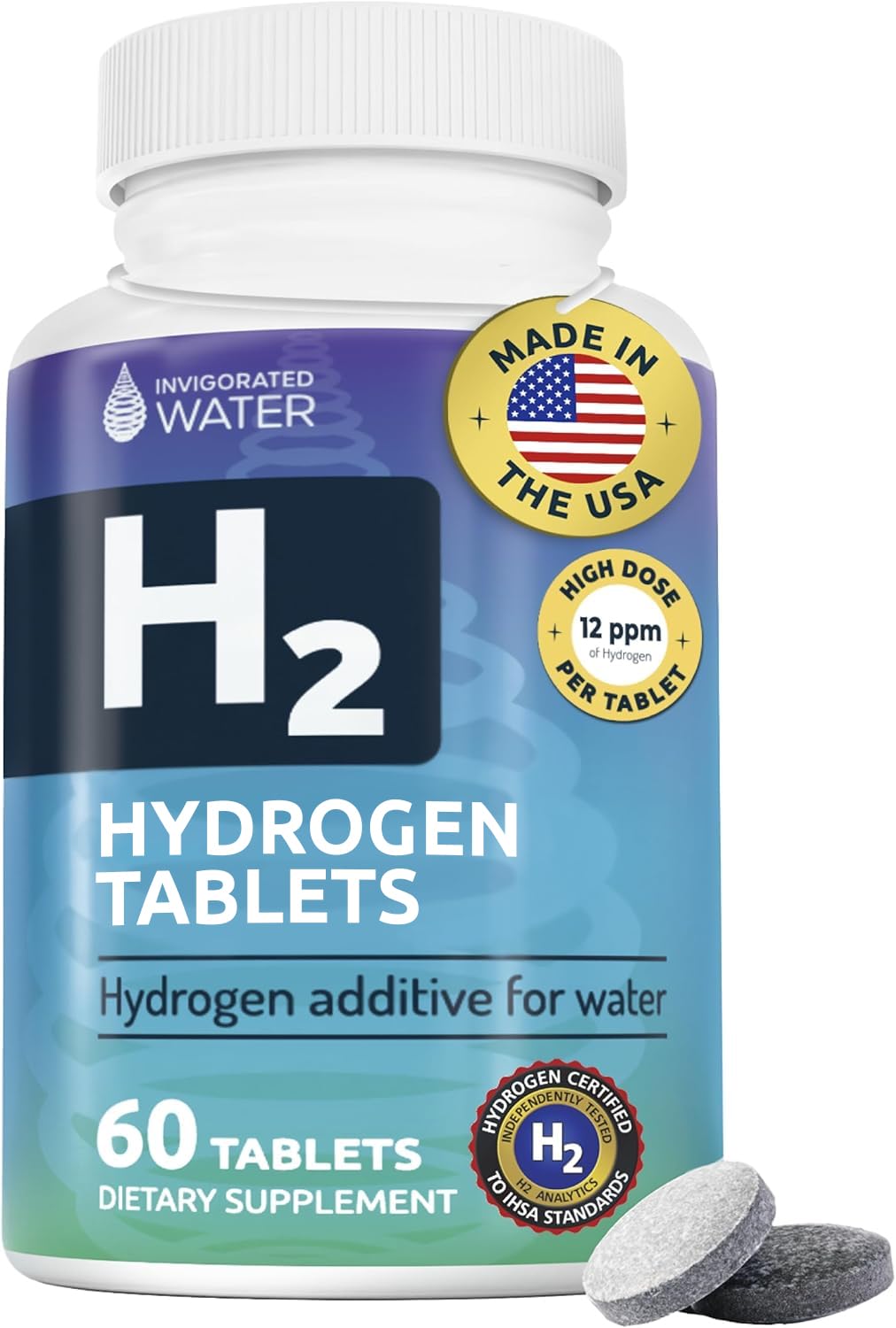 Invigorated Water hydrogen tablets in package, ready for convenient daily hydration.