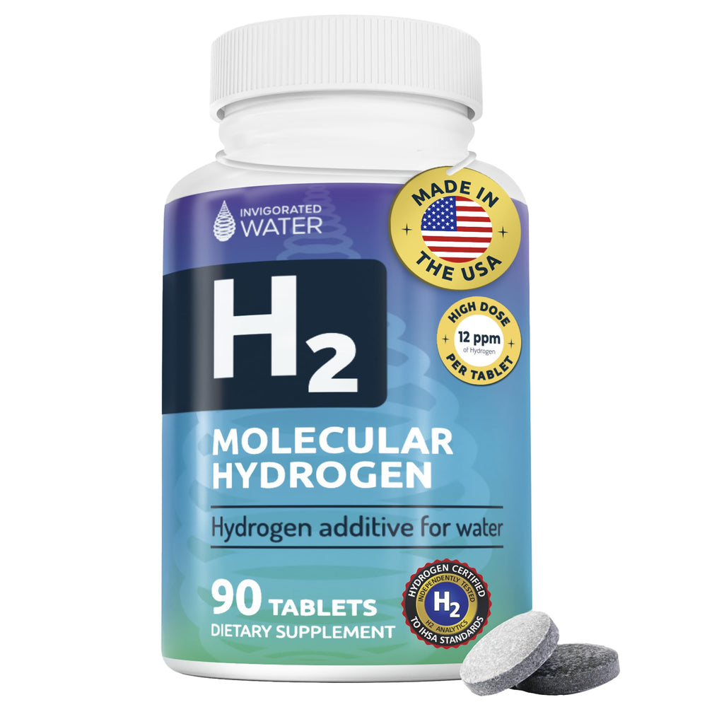 Invigorated Water hydrogen tablets packaging front for quick hydrogen-rich hydration