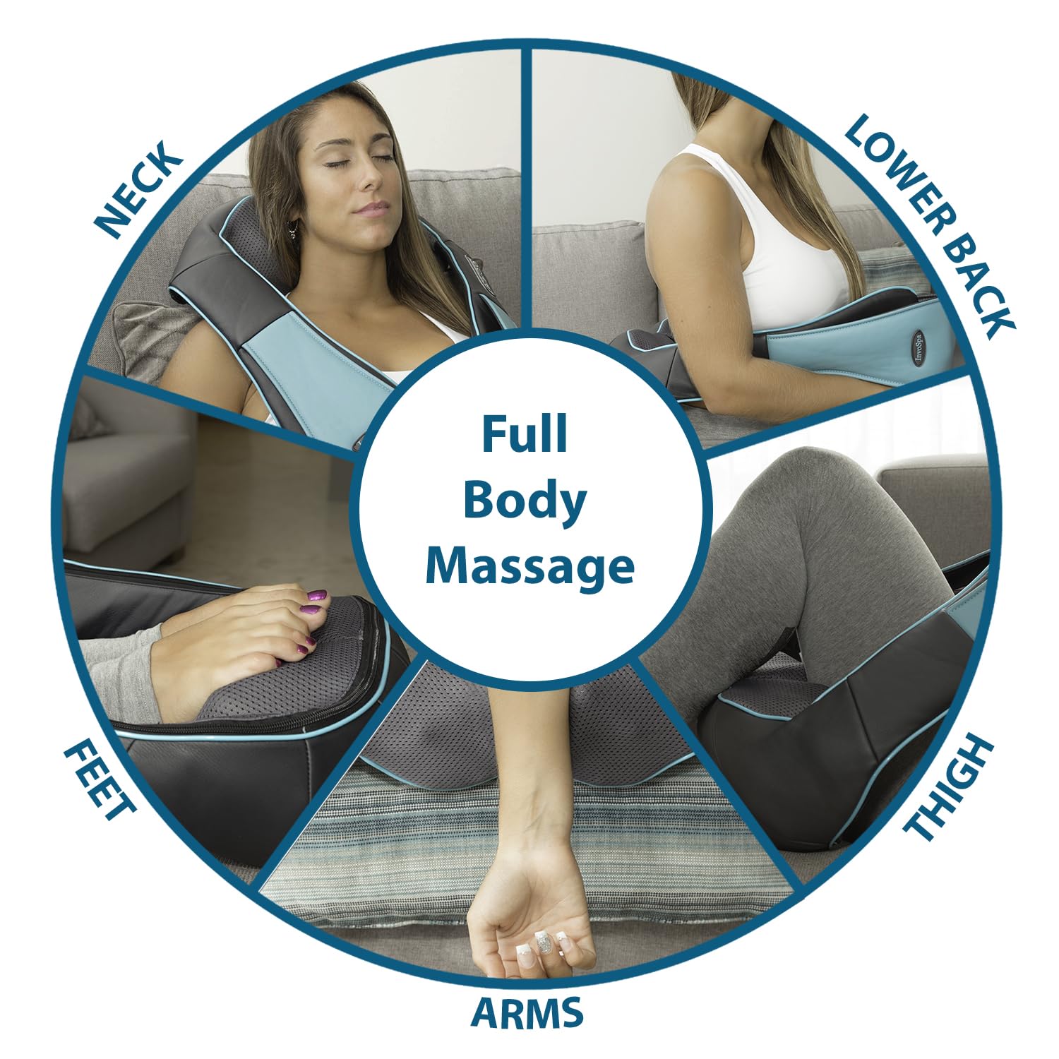 InvoSpa massager rear view demonstrating heat function.