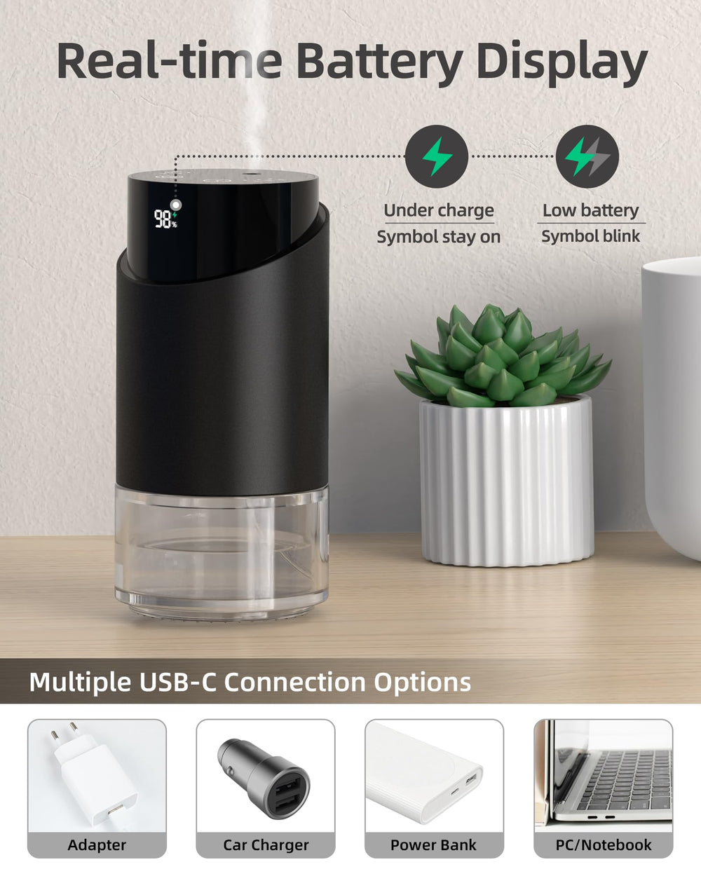 INXDOLHOM car-friendly diffuser design fits standard cup holders for travel.