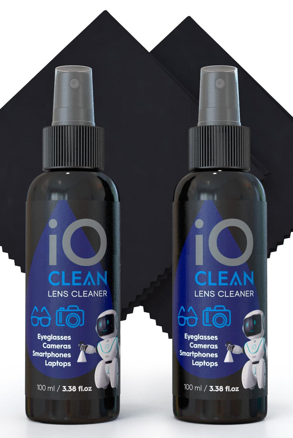 iO CLEAN bottle pour closeup showing precise spray for streak-free cleaning