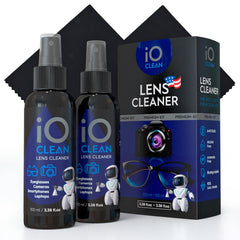 iO CLEAN eyeglasses kit on desk for screens and glasses