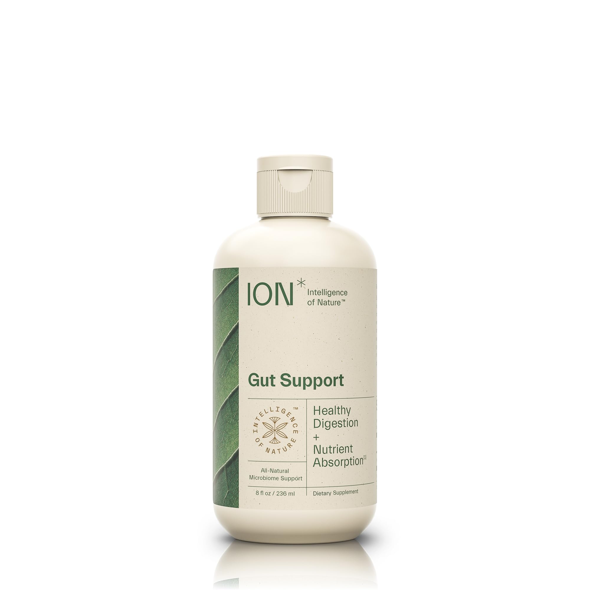 ION* Gut Support bottle showing the natural liquid formula for digestive wellness