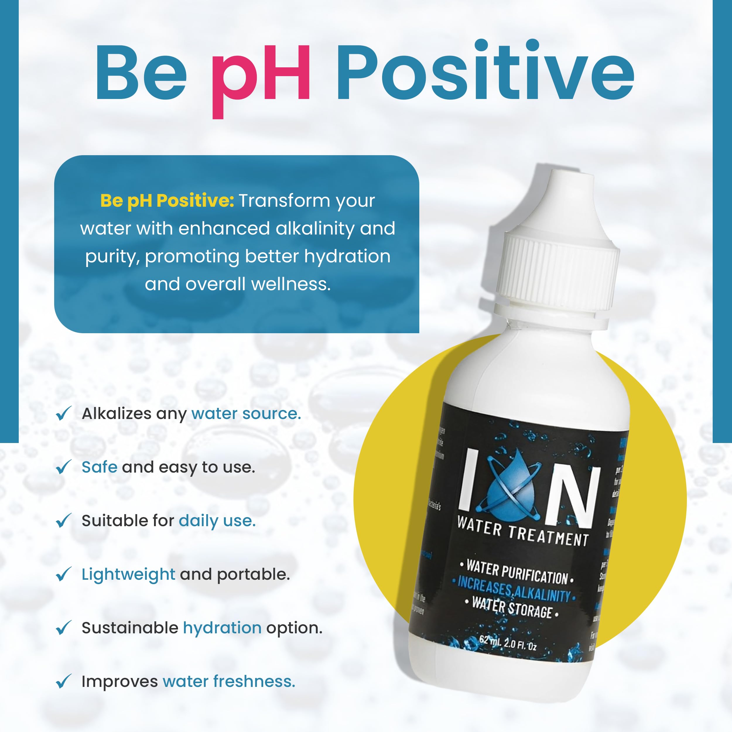 Ion Water Drops packaging with dropper for easy outdoor use.