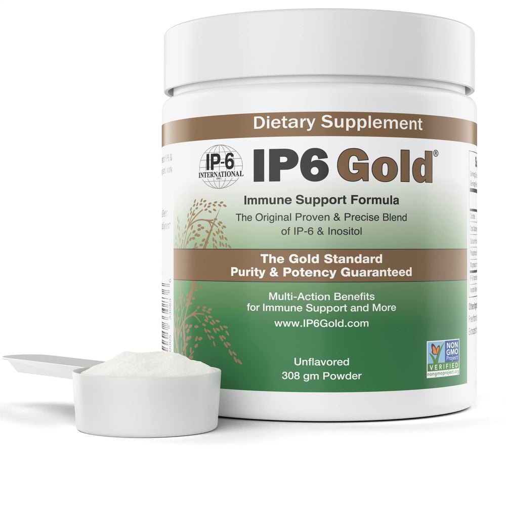 IP6 Gold bottle with label showing pure IP6 and Myo-Inositol for daily use.