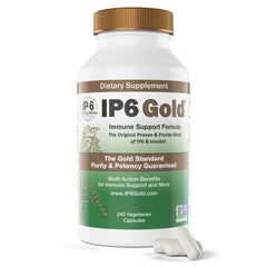 IP6 Gold label shows IP6 and Inositol from rice bran for antioxidant support.