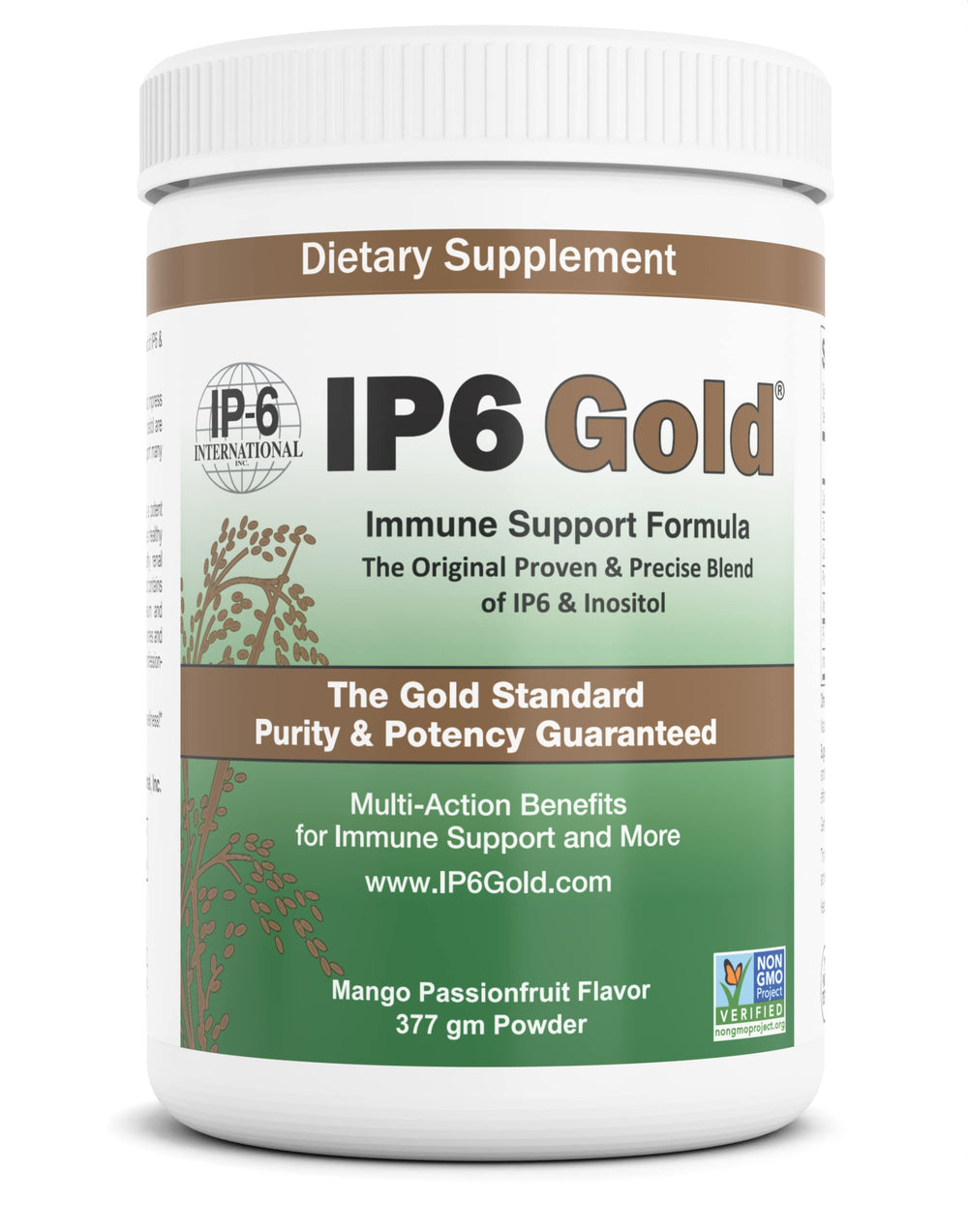 IP6 Gold Mango Passionfruit powder bottle for daily flavorful mixes.