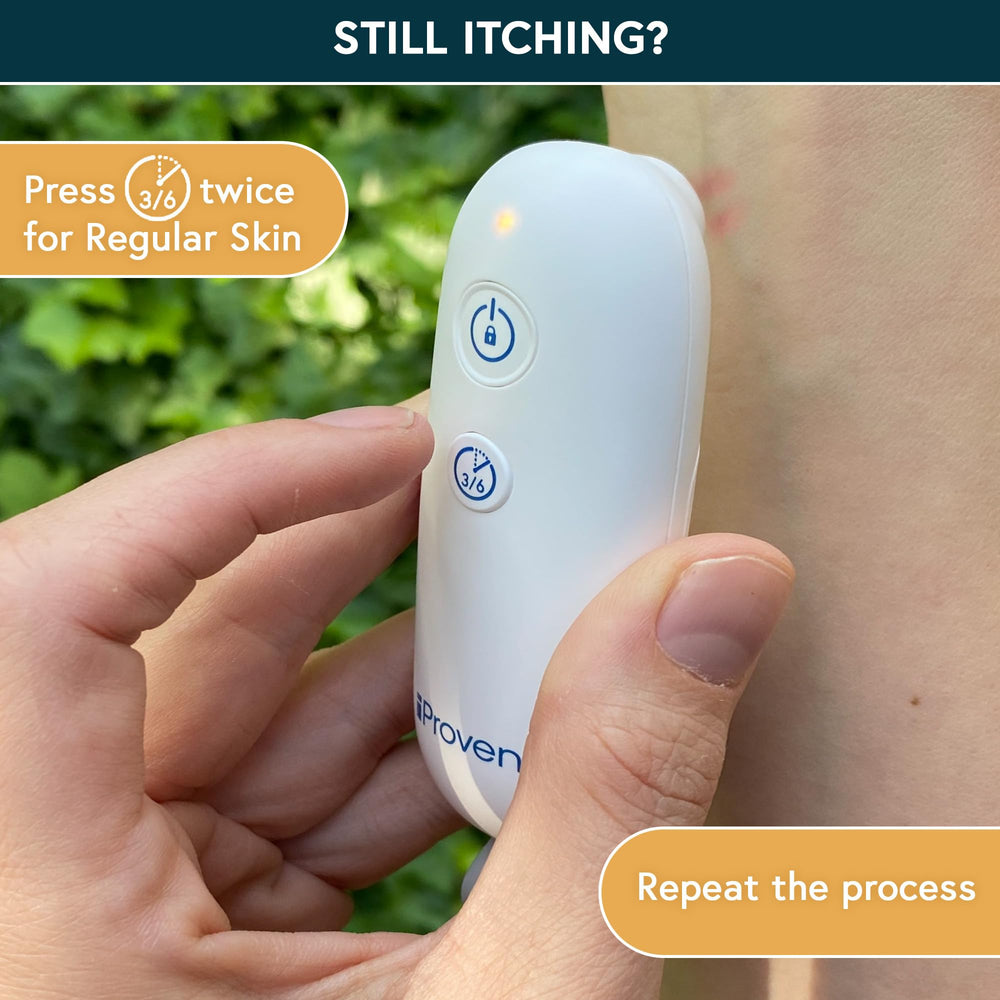 iProven Bug Bite Heat Device in use on skin for fast itch relief