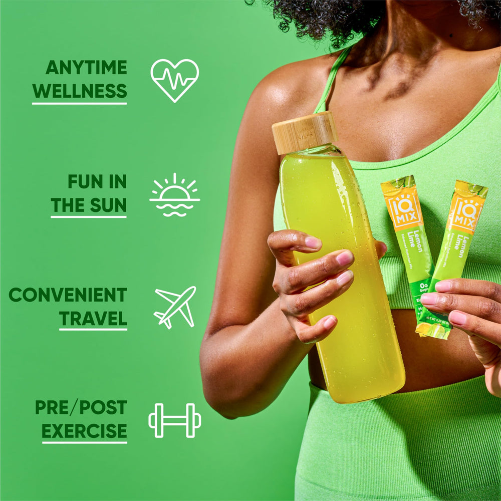 IQMIX powder dissolving quickly in water for convenient hydration