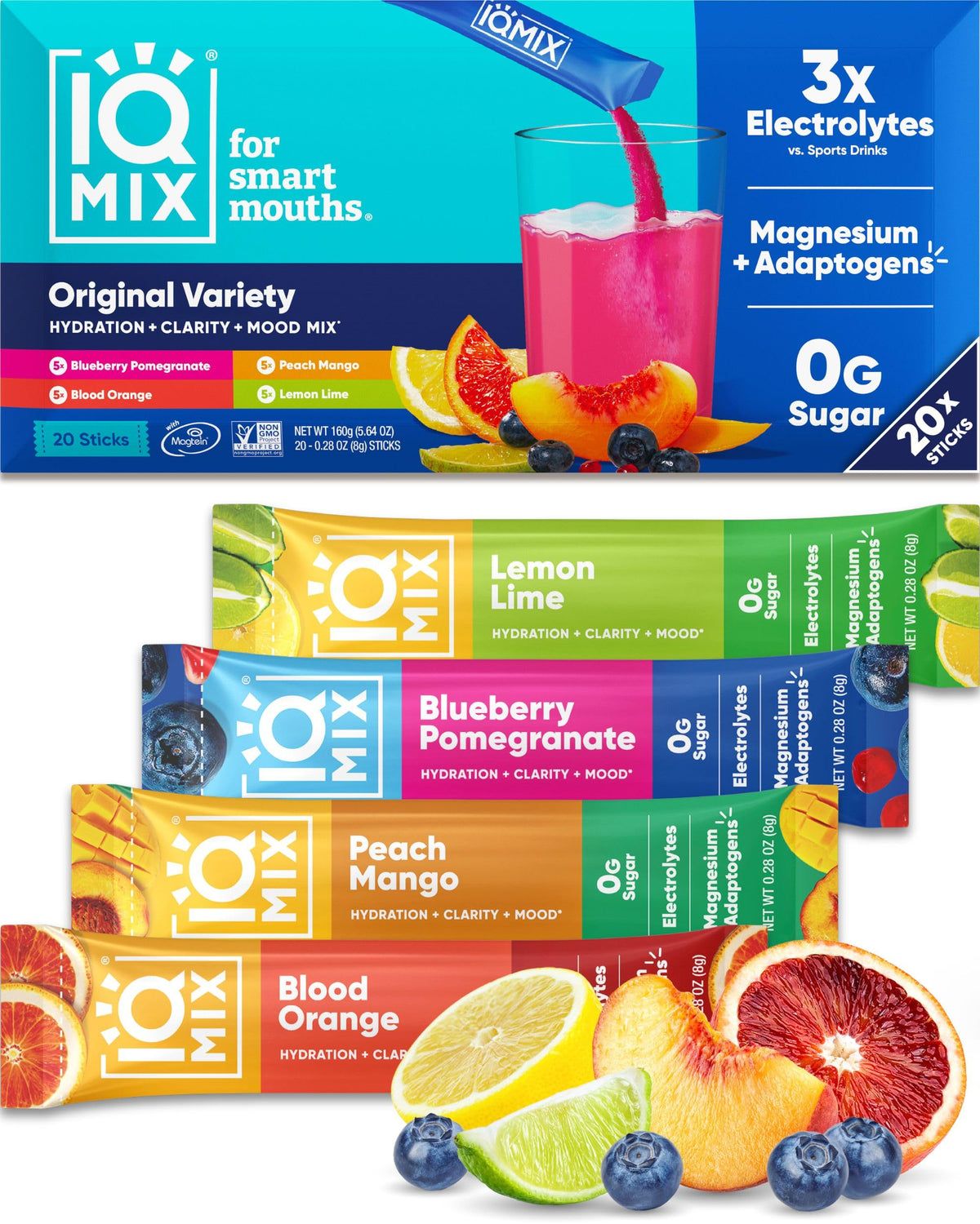 IQMIX Blood Orange packet showing vibrant flavor, ideal for quick hydration and focus