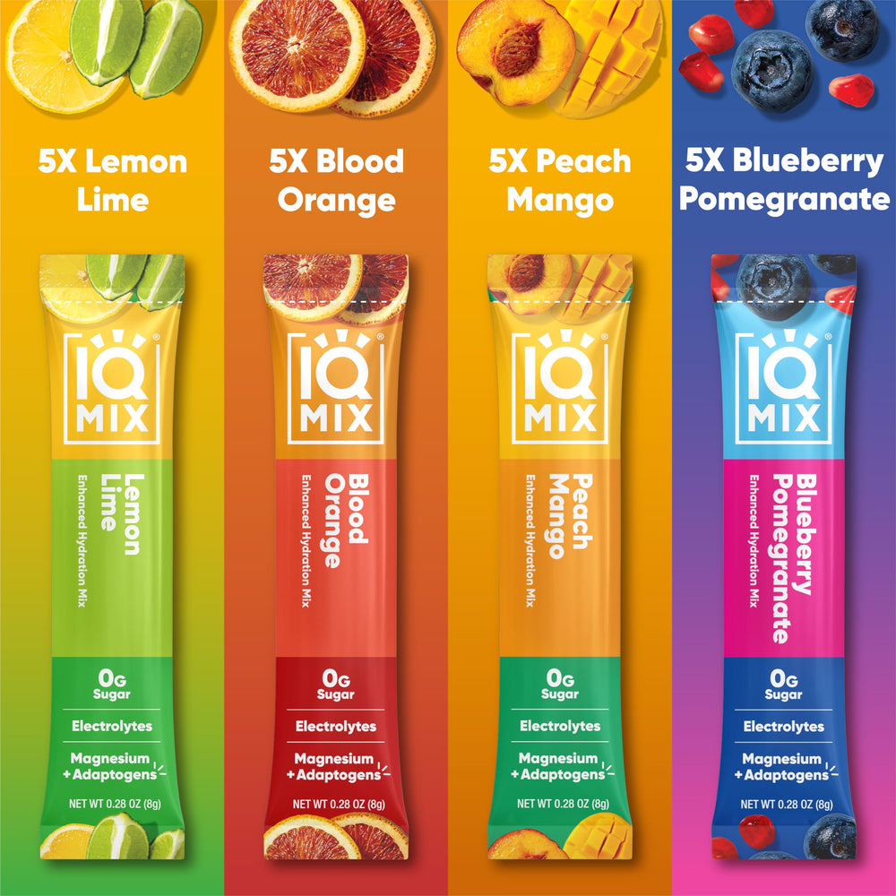 IQMIX Blueberry Pomegranate packet offering energy boost and concentration support